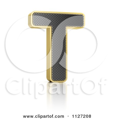 Clipart Of A 3d Gold Rimmed Perforated Metal Letter T - Royalty Free CGI Illustration by stockillustrations