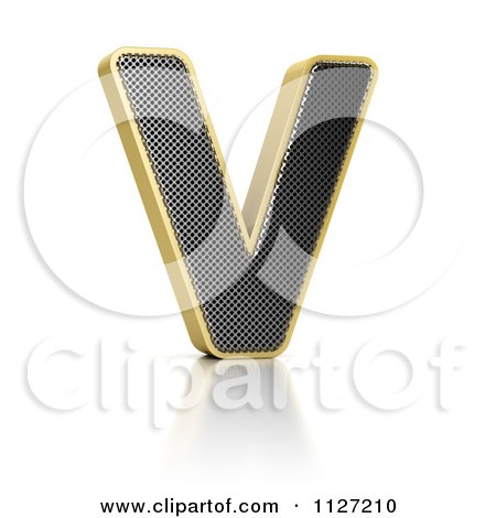 Clipart Of A 3d Gold Rimmed Perforated Metal Letter V - Royalty Free CGI Illustration by stockillustrations