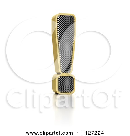 Clipart Of A 3d Gold Rimmed Perforated Metal Exclamation Point - Royalty Free CGI Illustration by stockillustrations