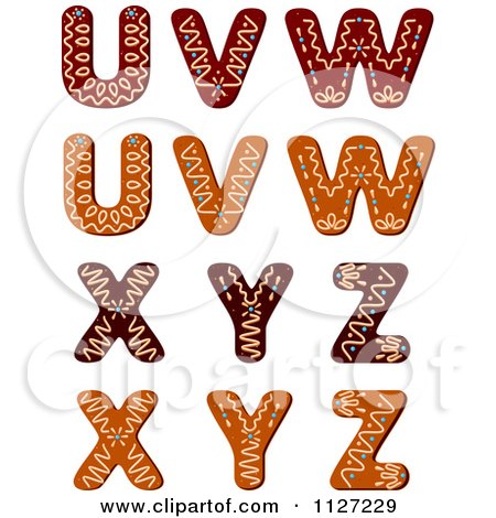 Clipart Of A Christmas Gingerbread Cookie Letters U Through Z - Royalty Free Vector Illustration by Vector Tradition SM
