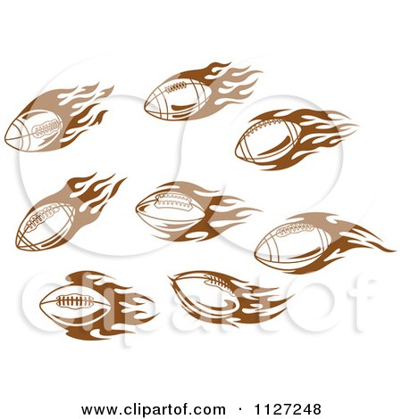 Clipart Of Brown American Footballs With Tribal Flames - Royalty Free Vector Illustration by Vector Tradition SM