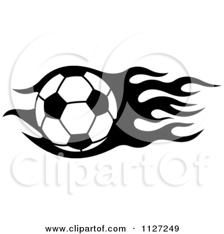 Clipart Of A Black And White Soccer Ball With Tribal Flames 7 - Royalty Free Vector Illustration by Vector Tradition SM