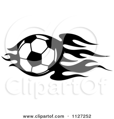 Clipart Of A Black And White Soccer Ball With Tribal Flames 6 - Royalty Free Vector Illustration by Vector Tradition SM