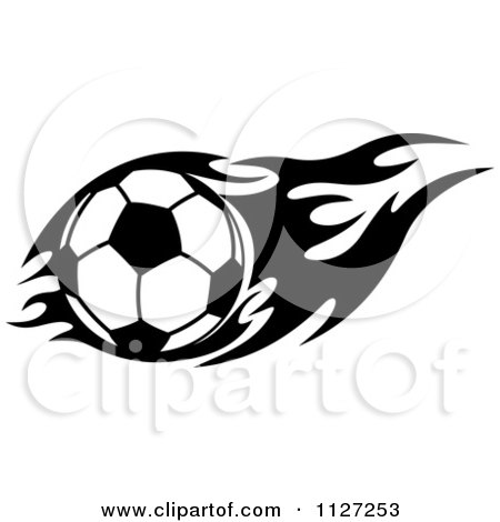 Clipart Of A Black And White Soccer Ball With Tribal Flames 5 - Royalty Free Vector Illustration by Vector Tradition SM