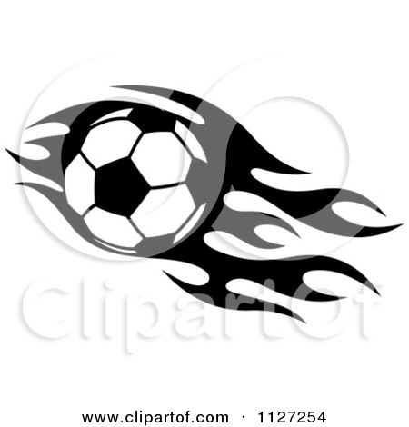 Clipart Of A Black And White Soccer Ball With Tribal Flames 4 - Royalty Free Vector Illustration by Vector Tradition SM