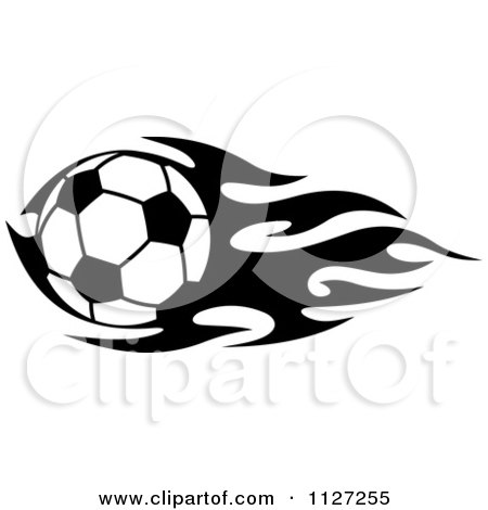 Clipart Of A Black And White Soccer Ball With Tribal Flames 3 - Royalty Free Vector Illustration by Vector Tradition SM