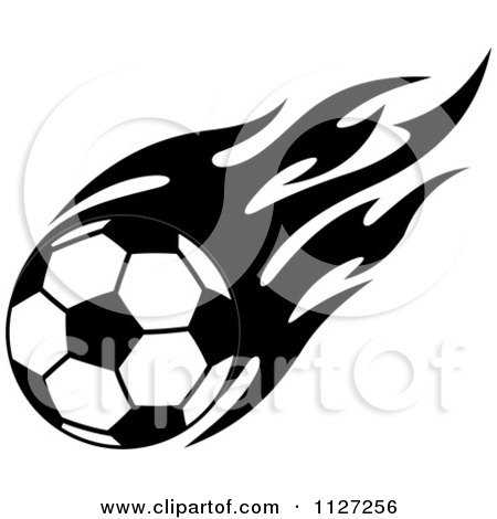 Clipart Of A Black And White Soccer Ball With Tribal Flames 2 - Royalty Free Vector Illustration by Vector Tradition SM