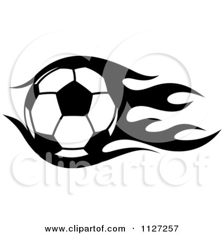Clipart Of A Black And White Soccer Ball With Tribal Flames 1 - Royalty Free Vector Illustration by Vector Tradition SM