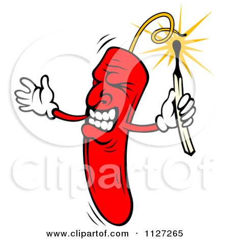 Clipart Of An Angry Dynamite Mascot Using A Match To Light A Fuse - Royalty Free Vector Illustration by Vector Tradition SM