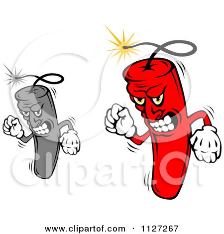 Clipart Of Red And Grayscale Angry Dynamite Mascots - Royalty Free Vector Illustration by Vector Tradition SM