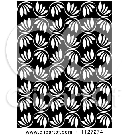 Clipart Of A Seamless Black And White Leaf Background Pattern - Royalty Free Vector Illustration by Vector Tradition SM