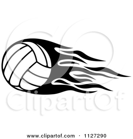 Clipart Of A Black And White Volleyball With Tribal Flames 7 - Royalty Free Vector Illustration by Vector Tradition SM