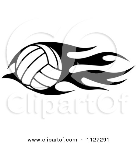 Clipart Of A Black And White Volleyball With Tribal Flames 6 - Royalty ...