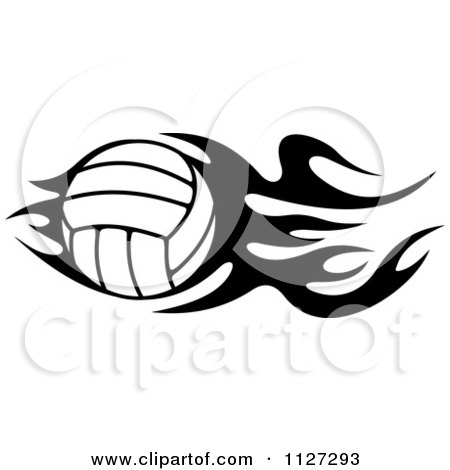 Clipart Of A Black And White Volleyball With Tribal Flames 4 - Royalty Free Vector Illustration by Vector Tradition SM