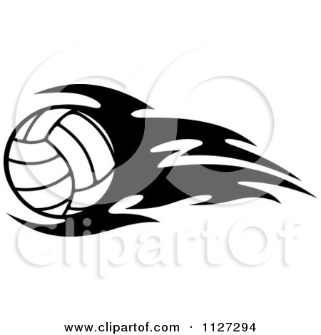 Clipart Of A Black And White Volleyball With Tribal Flames 2 - Royalty Free Vector Illustration by Vector Tradition SM