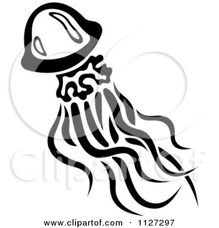 Clipart Of A Black And White Jellyfish 4 - Royalty Free Vector Illustration by Vector Tradition SM