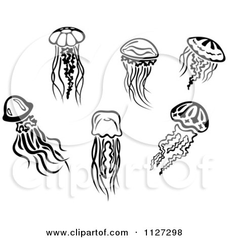Clipart Of Black And White Jellyfishes - Royalty Free Vector Illustration by Vector Tradition SM