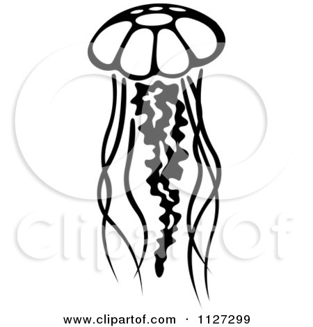 Clipart Of A Black And White Jellyfish 1 - Royalty Free Vector Illustration by Vector Tradition SM