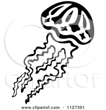 Clipart Of A Black And White Jellyfish 6 - Royalty Free Vector Illustration by Vector Tradition SM