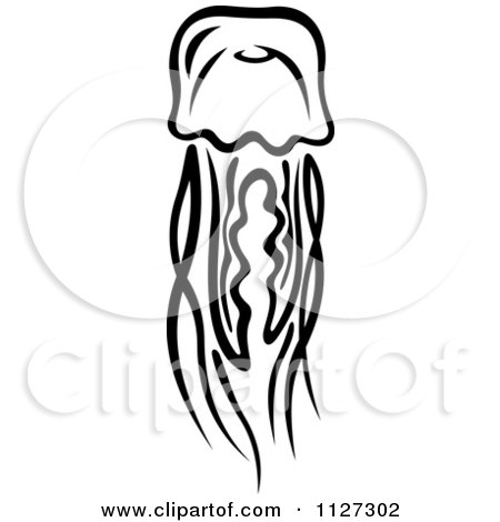 Clipart Of A Black And White Jellyfish 5 - Royalty Free Vector Illustration by Vector Tradition SM