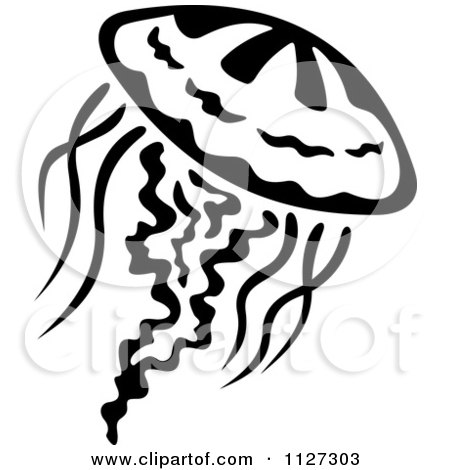 Clipart Of A Black And White Jellyfish 3 - Royalty Free Vector Illustration by Vector Tradition SM