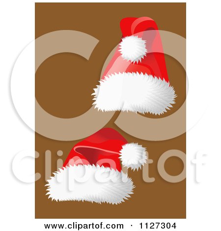Clipart Of Two Christmas Santa Hats On Brown 3 - Royalty Free Vector Illustration by Vector Tradition SM