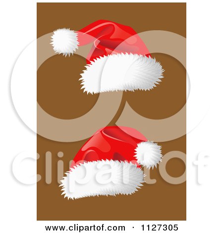 Clipart Of Two Christmas Santa Hats On Brown 2 - Royalty Free Vector Illustration by Vector Tradition SM