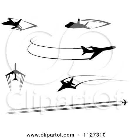Clipart Of Black Silhouetted Airplanes And Trails - Royalty Free Vector Illustration by Vector Tradition SM