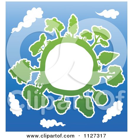 Clipart Of A Tree Globe Frame Over Blue Sky - Royalty Free Vector Illustration by Vector Tradition SM