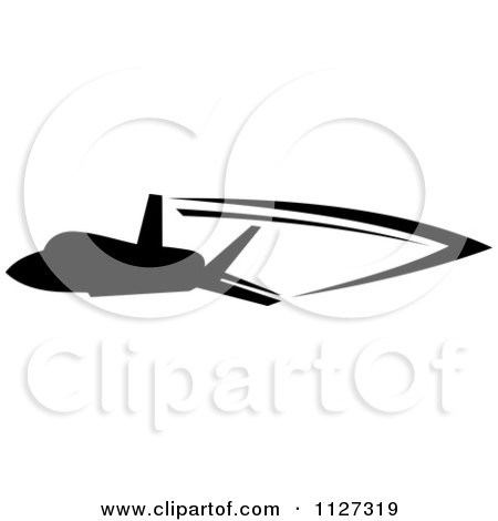 Clipart Of A Black Silhouetted Airplane And Trails 7 - Royalty Free Vector Illustration by Vector Tradition SM