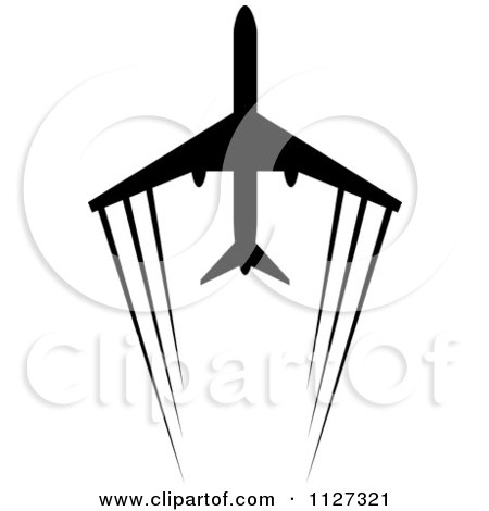 Clipart Of A Black Silhouetted Airplane And Trails 9 - Royalty Free Vector Illustration by Vector Tradition SM