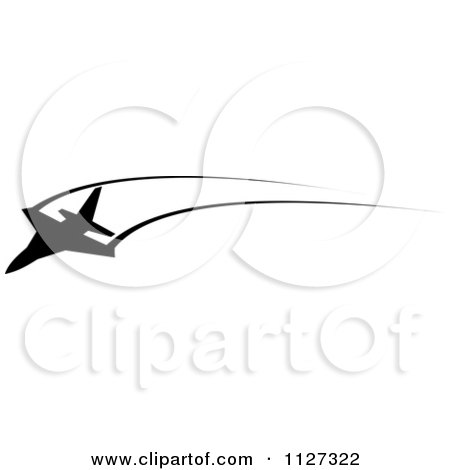 Clipart Of A Black Silhouetted Airplane And Trails 10 - Royalty Free Vector Illustration by Vector Tradition SM