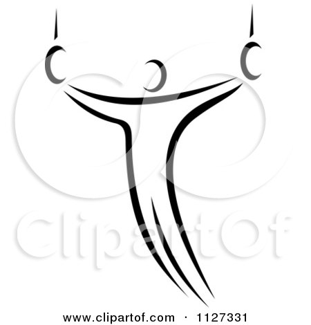 Clipart Of A Black And White Gymnast On STeady Rings - Royalty Free Vector Illustration by Vector Tradition SM
