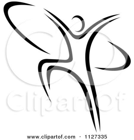 Clipart Of A Black And White Ribbon Dancer Gymnast - Royalty Free Vector Illustration by Vector Tradition SM