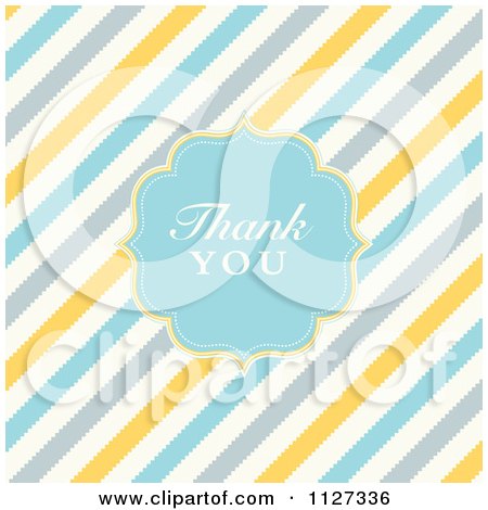 Clipart Of A Thank You Frame Over Diagonal Yellow Blue Gray And White Stripes - Royalty Free Vector Illustration by BestVector
