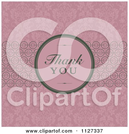 Clipart Of A Round Thank You Frame Over Vintage Floral Pink And Circles - Royalty Free Vector Illustration by BestVector