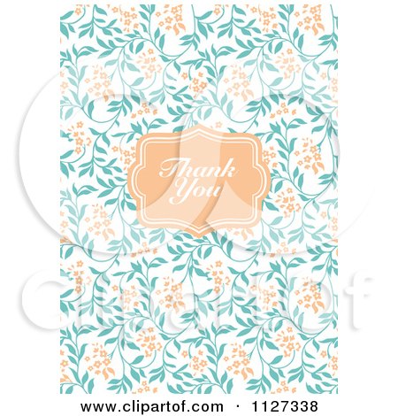 Clipart Of A Thank You Frame Over Orange And Blue Floral Vines - Royalty Free Vector Illustration by BestVector