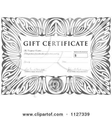 Clipart Of A Grayscale Gift Certificate With Sample Text - Royalty Free Vector Illustration by BestVector