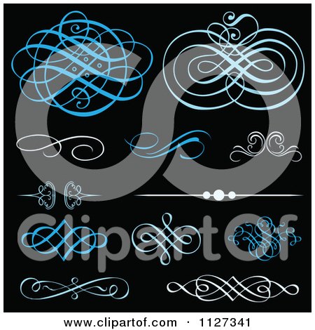 Clipart Of Blue Swirl Design Elements And Rules On Black - Royalty Free Vector Illustration by BestVector