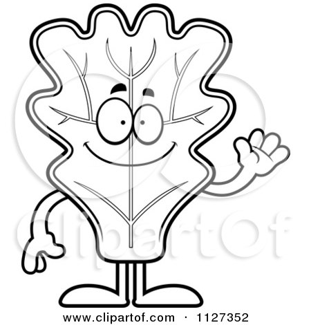 Cartoon Of An Outlined Waving Lettuce Mascot - Royalty Free Vector Clipart by Cory Thoman