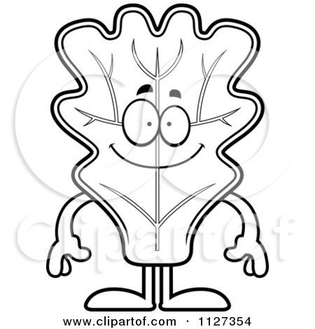 Cartoon Of An Outlined Happy Lettuce Mascot - Royalty Free Vector Clipart by Cory Thoman