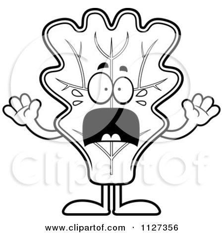 Cartoon Of An Outlined Scared Lettuce Mascot - Royalty Free Vector Clipart by Cory Thoman
