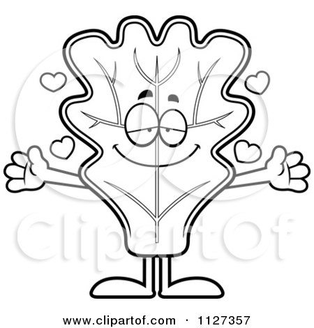 Cartoon Of An Outlined Loving Lettuce Mascot With Open Arms - Royalty Free Vector Clipart by Cory Thoman