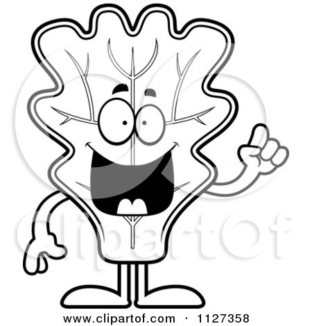 Cartoon Of An Outlined Lettuce Mascot With An Idea - Royalty Free Vector Clipart by Cory Thoman