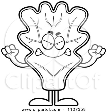 Cartoon Of An Outlined Angry Lettuce Mascot - Royalty Free Vector Clipart by Cory Thoman