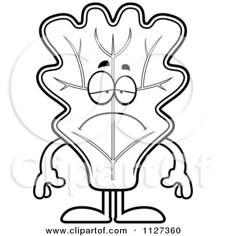 Cartoon Of An Outlined Depressed Lettuce Mascot - Royalty Free Vector Clipart by Cory Thoman