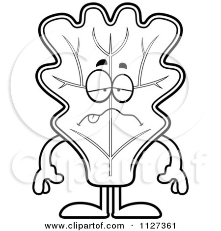 Cartoon Of An Outlined Sick Lettuce Mascot - Royalty Free Vector Clipart by Cory Thoman