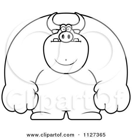 Cartoon Of An Outlined Buff Bull - Royalty Free Vector Clipart by Cory Thoman