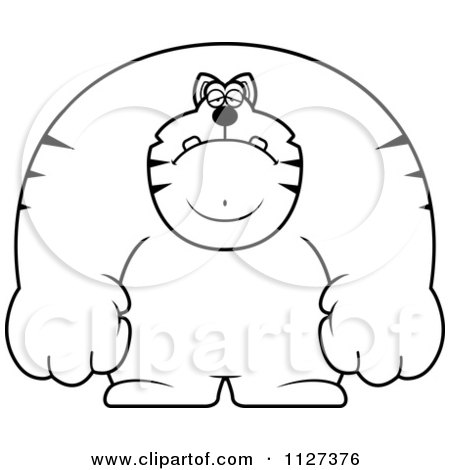 Cartoon Of An Outlined Depressed Buff Cat - Royalty Free Vector Clipart by Cory Thoman