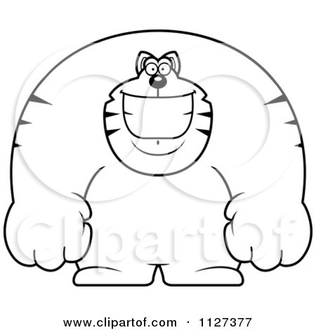 Cartoon Of An Outlined Happy Buff Cat Smiling - Royalty Free Vector Clipart by Cory Thoman